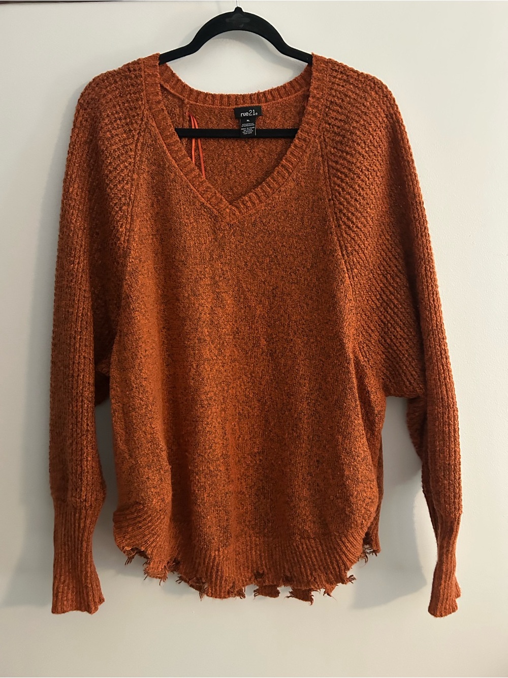 Rue21 Burnt Orange Distressed V-Neck Sweater
